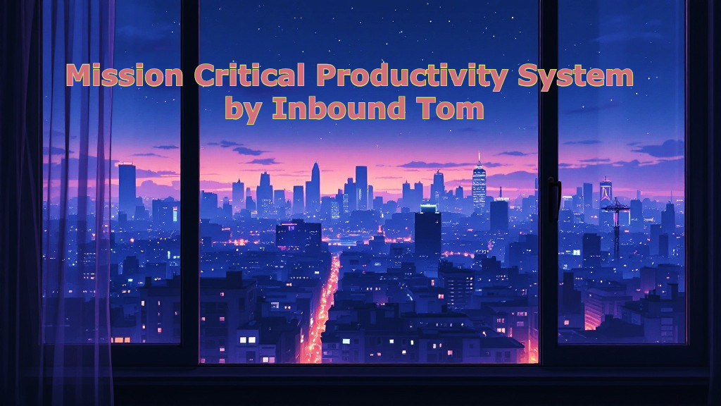 mission critical productivity system by inbound tom cover. lofi citiscape at night